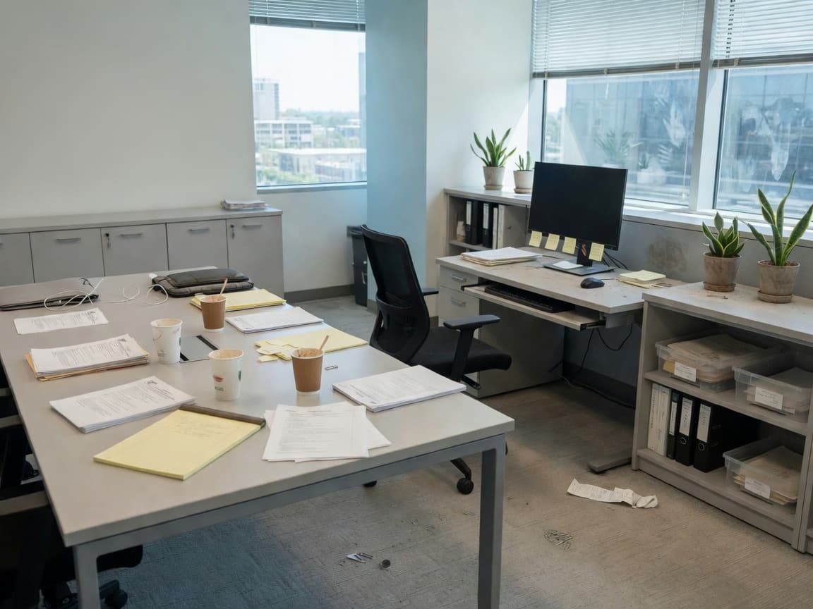 Busy modern office workspace in downtown Toronto before professional commercial cleaning