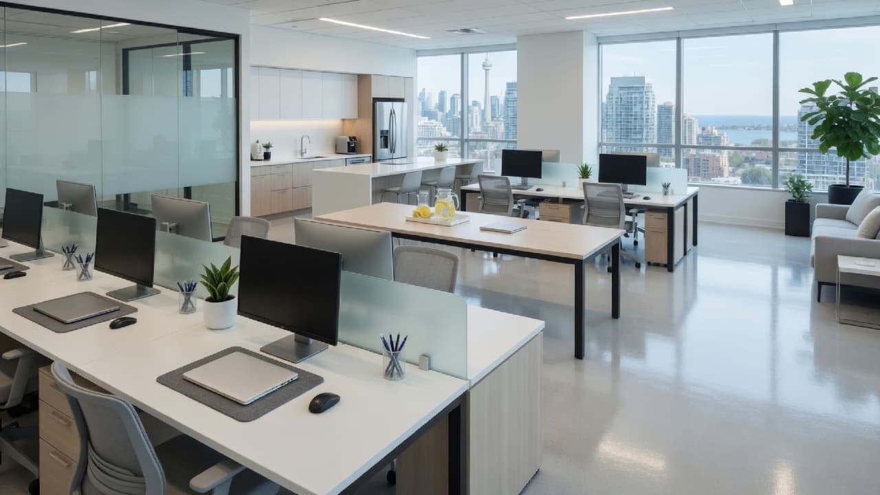 Clean modern office workspace in Toronto after professional commercial cleaning
