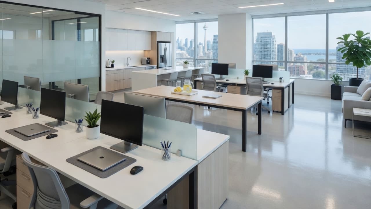 Clean modern open-plan office in Toronto after professional commercial cleaning