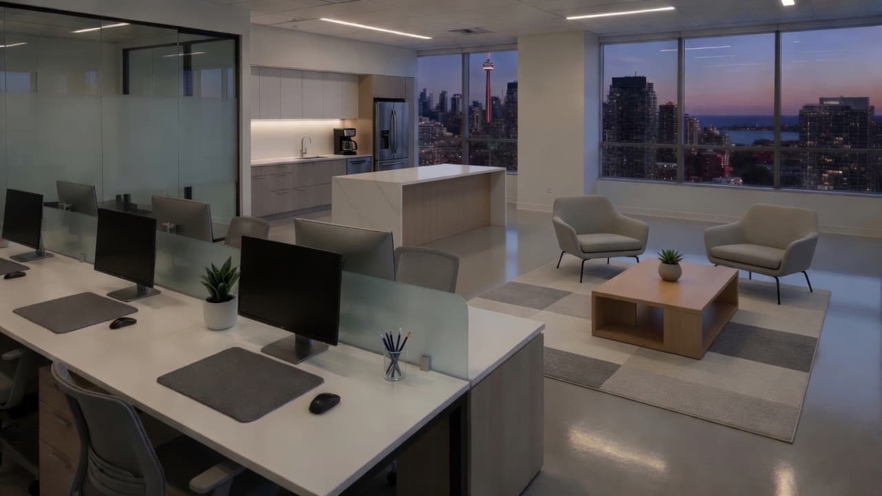After photo of a modern office space in downtown Toronto cleaned by PCM Cleaning Services
